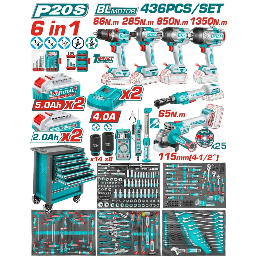 Carro Herramientas manuales 436 piezas + Herramientas Inhalambricas