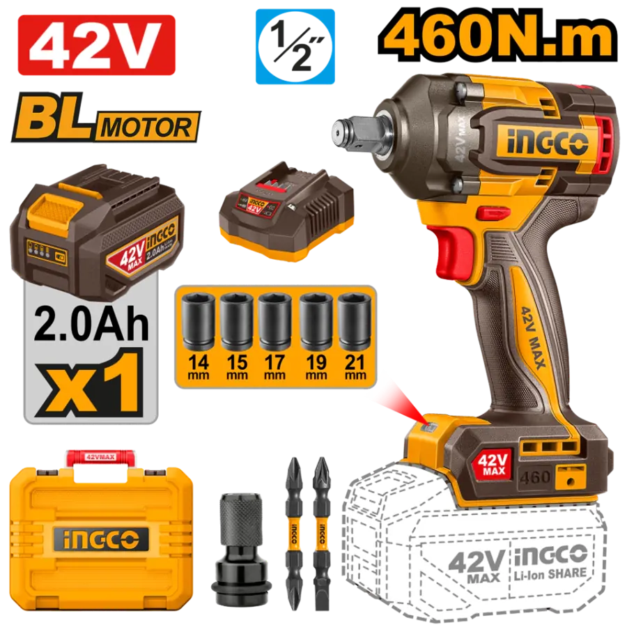 Kit Ingco llave de impacto 42v NUEVO