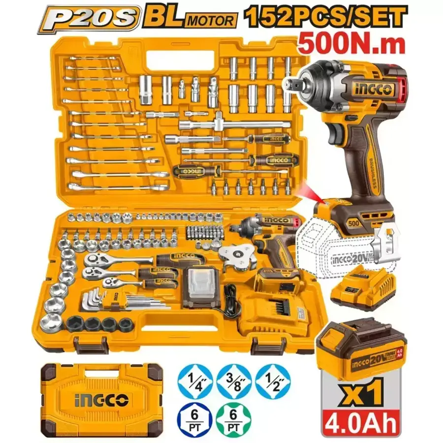 Kit Ingco llave de impacto de 500 nm + 152 piezas
