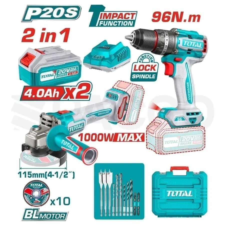 Kit Total 2 en 1 - Taladro 96 nm + Amoladora 1000 wats